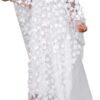 Vestido de gasa con apliques para mujer, cuello barco, talla única