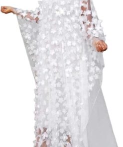 Vestido de gasa con apliques para mujer, cuello barco, talla única