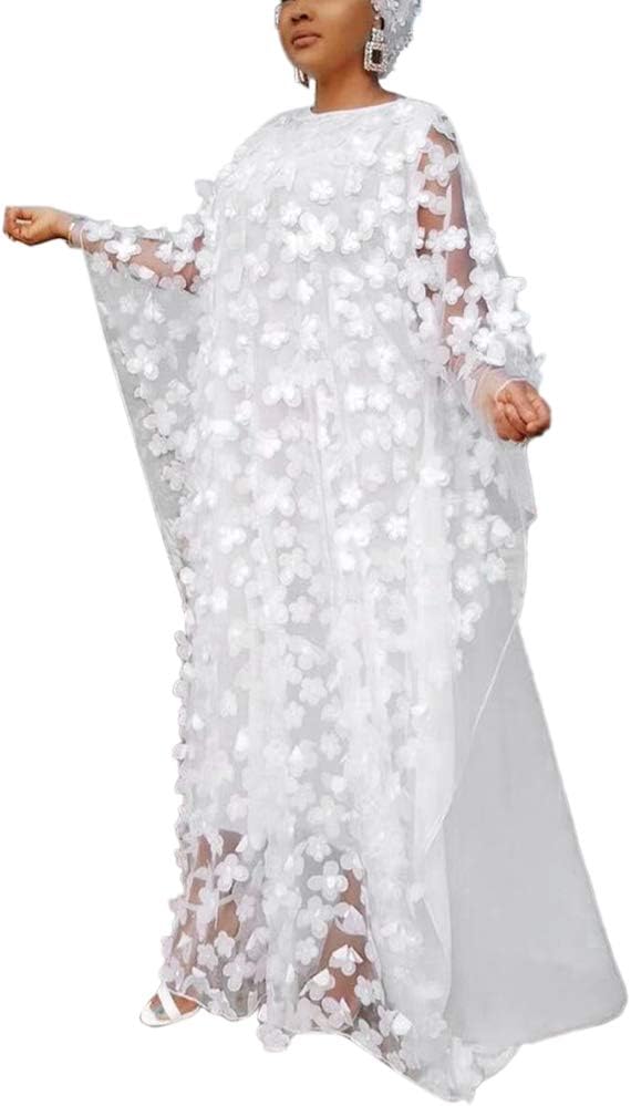 Vestido de gasa con apliques para mujer, cuello barco, talla única