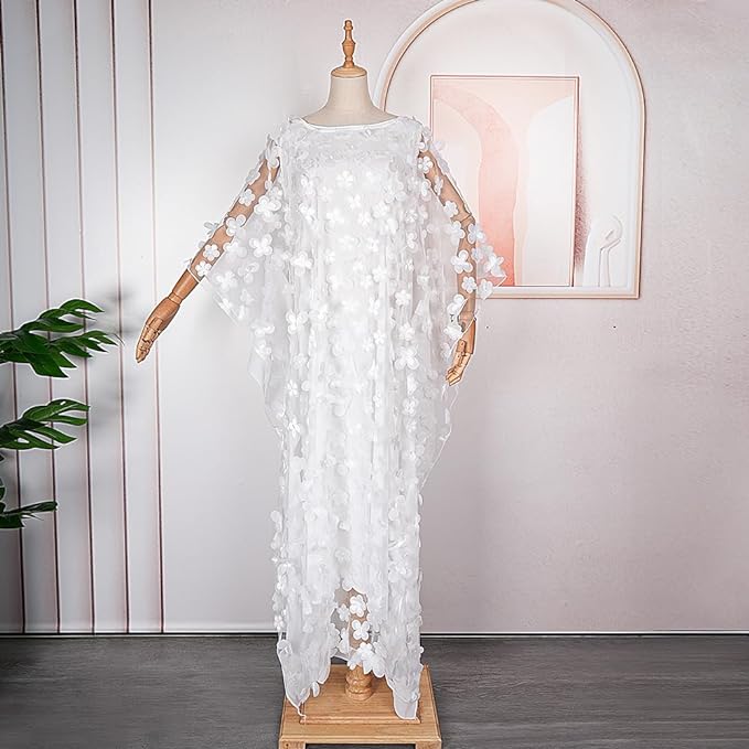 Vestido de gasa con apliques para mujer, cuello barco, talla única - Imagen 2